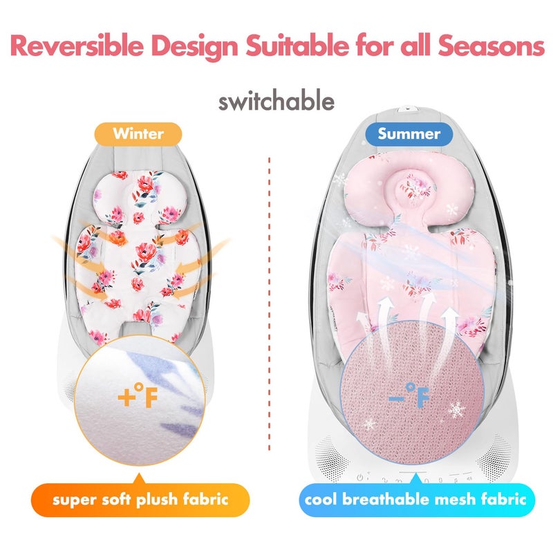 UPPERKIDS Mamaroo Infant Insert Compatible with 4moms Mamaroo & RockaRoo Swing, Mamaroo Newborn Insert with Enlarged Head & Body Support Cushion, Reversible Design, Breathable Soft Fabric with Flowers - Image 4